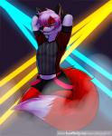 anthro bottomwear clothing femboy fishnet_clothing glowing glowing_eyes hotpants male minishorts neon rave shorts smoke solo draeusz allenfoxtail canid canine fox mammal 2019 absurd_res hi_res