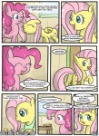 blue_eyes comic cutie_mark dialogue door duo earth_pony english_text equid equine feathered_wings feathers female feral fluttershy_(mlp) food friendship_is_magic fur furniture hair hasbro horse inside mammal my_little_pony mythological_creature mythological_equine mythology pegasus photo pink_hair pinkie_pie_(mlp) plate pony quadruped speccysy table tail text wings yellow_body yellow_feathers yellow_fur