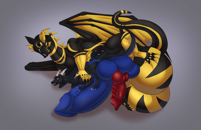 4_toes 5_fingers abdominal_bulge anal anal_knotting anal_penetration anthro anthro_on_feral anthro_penetrating anthro_penetrating_feral balls bestiality big_balls big_penis black_claws black_wings blue_balls claws duo feet feral feral_penetrated fingers fondling_internal_bulge foot_on_balls genitals grey_background horn huge_balls huge_penis hyper hyper_balls hyper_genitalia knot knotted_penis knotting male male/male male_penetrated male_penetrating male_penetrating_male open_mouth penetration penis penis_shaped_bulge red_penis red_tongue sex sharp_teeth simple_background tail teeth toes tongue white_claws white_horn wings yellow_claws yellow_eyes yellow_horn yellow_wings tofu-doggo mythology dragon mythological_creature mythological_scalie scalie hi_res shaded