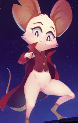 anthro barefoot big_ears biped black_eyebrows black_eyes blush bottomless bottomless_anthro bottomless_female breasts cheek_tuft clothed clothed_anthro clothed_female clothing coat digitigrade eyebrows eyelashes facial_tuft feet female female_anthro fur genitals hairless_tail humanoid_genitalia humanoid_vulva long_sleeves looking_down mouth_closed night notched_ear outside pink_inner_ear pink_nose pink_tail pupils red_clothing red_coat red_topwear red_vest sky small_breasts solo star starry_sky tail tan_inner_ear tan_tail topwear tuft two_tone_inner_ear two_tone_tail vest vulva white_body white_fur white_pupils conoghi mina_the_hollower yacht_club_games mina_(mina_the_hollower) mammal mouse murid murine rodent 2025