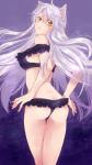 breasts butt cleavage clothed clothing female fur hair long_hair looking_at_viewer looking_back pupils purple_background simple_background slit_pupils solo standing underwear white_body white_fur white_hair yellow_eyes shimaryu monogatari nekomonogatari black_hanekawa animal_humanoid cat_humanoid felid felid_humanoid feline feline_humanoid humanoid mammal mammal_humanoid 2018 hi_res