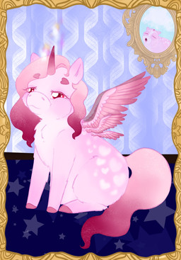1_horn :3 ambiguous_feral ambiguous_gender eyebrows eyelashes eyes_closed feral fur gradient_hair gradient_horn gradient_tail hair heart_(marking) hooves horn markings mouth_closed neonate picture_on_wall pink_body pink_eyebrows pink_eyes pink_fur pink_hair pink_hooves pink_horn pink_tail pink_wings sitting small_horn solo tail teats wings young young_ambiguous young_feral lemoncurds fluffy_pony mythology equid equine fluffy_pony_(species) mammal mythological_creature mythological_equine winged_unicorn 2023 digital_media_(artwork) hi_res