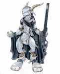 4_fingers 4_toes anthro biped clothing digitigrade feet fingers front_view gun holding_gun holding_object holding_ranged_weapon holding_weapon horn machine male metal ranged_weapon rifle simple_background solo standing tail toes weapon white_background ollie_canal android robot unknown_species colored_pencil_(artwork) detailed source_request traditional_media_(artwork)