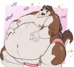 anthro belly belly_overhang belly_play belly_rub big_belly blush brown_body brown_fur bubble bulge burping canid canine canis captainjusticevirtsuoso clothed clothing domestic_dog english_text eyes_closed fupa fur hand_on_belly justicecaptainv love_handles male mammal molosser moobs mountain_dog navel nipples obese obese_anthro obese_male overweight overweight_anthro overweight_male saint_bernard solo sound_effects text thick_thighs topless underwear underwear_only wide_hips