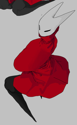 anthro big_breasts biped black_body black_eyes breasts clothing eyelashes female grey_background high-angle_view hollow_eyes long_legs multicolored_body narrowed_eyes simple_background solo squint standing white_body meckmeck00124 hollow_knight_(franchise) team_cherry hornet_(hollow_knight) arachnid arthropod spider absurd_res hi_res