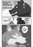 after_sex angry anthro bear big_bad_wolf blush canid canine canis comic dialogue duo english_text fairy_tales greyscale grin hi_res little_red_riding_hood_(copyright) male male/male mammal maririn monochrome nude smile text wolf