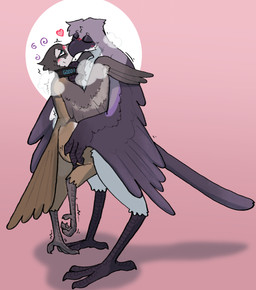 abstract_background anthro avian_feet blush deep_kiss duo heart_symbol holding_butt hug male male/male motion_lines size_difference steam_clouds wings shellsist birdpathy winter_(canadabirdie) avian bird black-capped_chickadee chickadee great_grey_shrike oscine passerine tit_(bird) hi_res