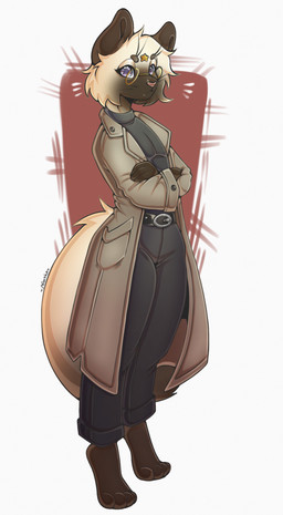 anthro clothed clothing coat crossed_arms eyewear fully_clothed glasses male side_eye_at_viewer slim solo standing star topwear trenchcoat wearing_glasses miochka domestic_cat felid feline felis mammal siamese_cat absurd_res hi_res