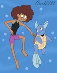 brown_hair clothing duo female feral hair swimwear underwater water crock2121 amphibia_(series) disney nintendo pokemon anne_boonchuy generation_1_pokemon human mammal pokemon_(species) wartortle 2021 absurd_res colored crossover hi_res