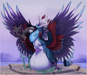 after_vore belly big_belly black_body blue_body blue_peak feral feral_pred feral_prey group head_first oral_vore purple_feet purple_wings red_wings rock spread_wings vore wings deerg aquatic avian bird cetacean dolphin mammal oceanic_dolphin orca toothed_whale 2026