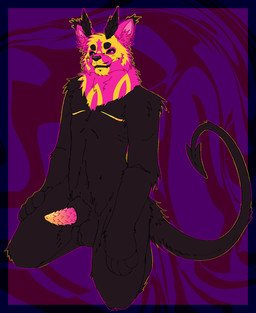 animal_genitalia animal_penis antennae_(anatomy) anthro black_body black_fur black_nose black_sclera black_teeth circle_eyebrows ear_tuft erection eye_markings eyebrows feline_genitalia feline_penis fluffy fur fuzzy genitals inner_ear_fluff inviting kneeling male markings moth_antennae penile_spines penis pink_body pink_eyes pink_fur sheath slim smile smirk solo spade_tail spread_legs spreading tail teeth thin_tail tuft yellow_body yellow_fur braille_(artist) parade_(pinkparade) felid feline hybrid mammal hi_res trans_(lore) trans_man_(lore)