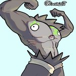 clothing cursed_image flexing looking_at_viewer male muscular not_furry solo what where_is_your_god_now exoskellet nintendo pokemon galarian_form galarian_stunfisk generation_8_pokemon humanoid pokemon_(species) regional_form_(pokemon) 1:1 hi_res