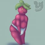 1:1 barefoot biped bounsweet bulge clothed clothing crossgender elemental_creature elemental_humanoid feet flora_fauna food food_creature food_humanoid fruit fruit_humanoid generation_7_pokemon green_hair hair hi_res humanoid humanoid_hands leaf living_fruit looking_at_viewer male nintendo not_furry nude open_mouth overweight overweight_humanoid overweight_male plant plant_humanoid pokemon pokemon_(species) pokemorph posexe red_body red_skin simple_background slightly_chubby smile solo standing thick_thighs tongue topless underwear watermark white_clothing white_underwear wide_hips yellow_eyes