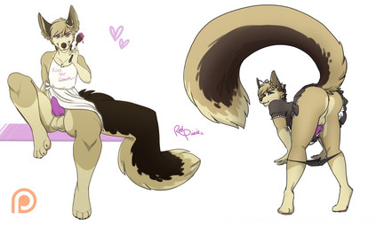 animal_genitalia animal_penis anthro anus apron backsack balls big_butt butt canine_genitalia canine_penis clothed clothing crossdressing erection femboy genitals heart_symbol knot looking_at_viewer looking_back male panties panties_down partially_clothed penis solo thick_thighs underwear underwear_down redpixie osiris_henschel canid canine mammal