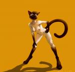 anthro bent_over blue_eyes breasts eyebrows female hair leaning leaning_forward looking_at_viewer naughty_face nipples nude raised_eyebrow raised_tail short_hair solo standing tail arnius domestic_cat felid feline felis mammal siamese 2019 digital_media_(artwork) hi_res