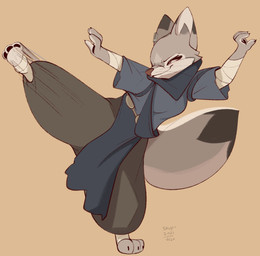 anthro claws clothed clothing dipstick_ears dipstick_tail ear_markings feet female fighting_pose finger_claws foot_wraps fully_clothed fur grey_body grey_fur kick markings multicolored_ears pose simple_background solo tail tail_markings toe_claws whiskers wraps yellow_background conditional_dnp tohupo dreamworks kung_fu_panda zhen_(kung_fu_panda) canid canine corsac_fox fox mammal true_fox 2023 dated digital_media_(artwork) hi_res signature