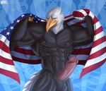 abs american_flag anthro balls beak biceps big_muscles big_penis black_balls body_hair erection feathers flag flag_(object) genitals glans happy_trail holding_flag holding_object humanoid_genitalia humanoid_penis looking_at_viewer male muscular muscular_anthro muscular_male nipples non-mammal_balls nude obliques pecs penis pink_glans pink_penis pubes smile solo tail tail_feathers united_states_of_america yellow_beak haydenskull eli_anthony_w. accipitrid accipitriform avian bald_eagle bird eagle sea_eagle