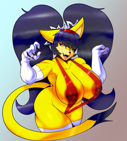 accessory anthro areola areola_slip armwear big_breasts big_hair bikini black_nose blue_background blue_hair breasts brown_areola clothing colored_nails dipstick_tail elbow_gloves eyelashes female front_view fur gloves gradient_background grey_background hair hair_accessory hairband handwear huge_breasts long_nails looking_at_viewer markings nails nipple_outline one-piece_swimsuit open_mouth open_smile orange_eyes pigtails red_bikini red_clothing red_nails red_swimwear simple_background sling_bikini smile solo swimwear tail tail_markings tan_body tan_fur thick_thighs two-piece_swimsuit white_clothing white_gloves white_handwear wide_hips yellow_body yellow_fur randomgloves sega sonic_the_fighters sonic_the_hedgehog_(series) honey_the_cat domestic_cat felid feline felis mammal hi_res