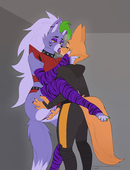 anthro blush bodily_fluids bodysuit clothing collar duo ear_piercing ear_ring eye_contact eyelashes eyeshadow female female/female fingering fingering_partner french_kissing fur genital_fluids genitals glistening_eyelids grey_hair hair jumpsuit kissing lips lipstick long_eyelashes looking_at_another makeup orange_body orange_fur piercing purple_body purple_eyeshadow purple_fur purple_lips purple_lipstick purple_vulva ring_piercing sex shoulder_pads skinsuit spiked_collar spikes tight_clothing tuft vaginal vaginal_fingering vaginal_fluids vulva yellow_eyes pulred dreamworks five_nights_at_freddy's five_nights_at_freddy's:_security_breach scottgames steel_wool_studios the_bad_guys diane_foxington roxanne_wolf canid canine canis fox mammal wolf crossover hi_res