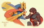 blue_hair clothed clothing duo female feral hair holding_melee_weapon holding_object holding_sword holding_weapon melee_weapon mouth_hold object_in_mouth sword sword_in_mouth weapon strucktrue fire_emblem fire_emblem_awakening nintendo pokemon lucina canid canine crowned_sword_zacian generation_8_pokemon human legendary_pokemon mammal pokemon_(species) zacian 2019 crossover hi_res