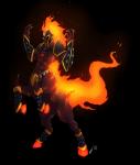 armor black_background centaur claws demon equid equid_taur european_mythology fire flaming_hair glowing greek_mythology headgear helmet hi_res humanoid_taur male mammal mammal_taur mythology personification pseudo_hair sagittarius_(zodiac) simple_background solo taur undeadkitty13 western_zodiac