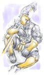 abs anthro armor black_body black_fur fur headgear helmet male melee_weapon muscular muscular_anthro pecs polearm roman solo spear weapon bandai_namco digimon achillesmon digimon_(species) felid mammal pantherine hi_res