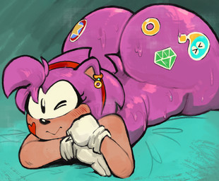 anthro big_butt butt clothing female gloves gloves_only hair handwear handwear_only huge_butt looking_at_viewer mostly_nude multicolored_body one_eye_closed pink_body pink_hair solo tan_body two_tone_body wink winking_at_viewer latchk3y classic_sonic_(universe) sega sonic_the_hedgehog_(series) amy_rose classic_amy_rose eulipotyphlan hedgehog mammal 2026 hi_res