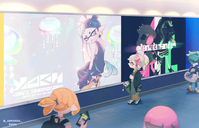 asian_clothing backpack clothing crown dark_body dark_skin dress east_asian_clothing electronics female fingerless_gloves footwear gloves group hair handwear headgear headphones high_heels humanoid_pointy_ears jacket japanese_clothing long_hair markings mask mole_(marking) outside pointy_ears ponytail pose pseudo_hair sandals shoes short_hair tentacle_hair tentacles topwear yellow_eyes memi nintendo splatoon callie_(splatoon) marie_(splatoon) marina_(splatoon) off_the_hook_(splatoon) pearl_(splatoon) squid_sisters_(splatoon) animal_humanoid aquatic aquatic_humanoid cephalopod cephalopod_humanoid humanoid inkling mollusk mollusk_humanoid octarian octoling 2017