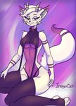 1ndigocat absurd_res anthro bovid breasts canid canine caprine cat_smile clothing digital_ink eyelashes fan_character female flat_belly fox fur goat hi_res horizontal_pupils horn hybrid kneeling lazarel long_eyelashes long_nails mammal medium_breasts meme meme_clothing navel paws pinup pose pupils purple_stripes solo stripes thick_thighs toony virgin_destroyer_sweater white_body white_fur