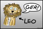 ambiguous_gender blue_eyes creepy derp_eyes educational exclamation_point hair mane mane_hair open_mouth sharp_teeth simple_background solo teeth what whiskers mccord leo_says_ger felid lion mammal pantherine 3:2 low_res