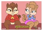 absurd_res alvin_and_the_chipmunks alvin_and_the_chipmunks_(live-action) alvin_seville anthro bed bedroom border brittany_miller chipmunk clothing comic duo eye_contact eyebrows female furniture ground_squirrel hi_res hood hoodie humor looking_at_another male male/female mammal on_bed pillothestar raised_eyebrows rodent sciurid short_stack sitting sitting_on_bed smile smirk suggestive text the_chipettes thick_thighs to_be_continued topwear tree_squirrel white_border young