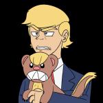 1:1 alpha_channel ambiguous_gender angry blonde_hair blue_eyes clenched_teeth clothing digital_media_(artwork) donald_trump duo frown generation_7_pokemon hair human humor male mammal necktie nintendo pokemon pokemon_(species) real_world simple_background suit teeth unknown_artist what yungoos
