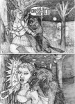 attack canid canine canis comic domestic_dog dominant duo english_text female feral forced forest fur genitals greyscale human loki_(artist) male mammal monochrome nipple_outline outside penis peril plant quadruped rape_face road scared tail teeth text tree vein veiny_penis wolf wood wounded