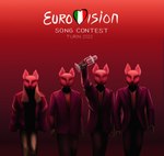 5_fingers anthro blonde_hair clothed clothing fingers finland group hair humanoid_hands italian_flag long_hair red_background simple_background text askalin cyan_kicks eurovision_song_contest canid canine canis fox mammal wolf digital_media_(artwork) english_text hi_res