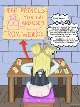 blonde_hair clean_diaper clothed clothing diaper female furniture hair horn maid_uniform marker paper solo table text uniform wearing_diaper white_body planttentacles american_mythology indigenous_north_american_mythology mythology north_american_mythology wendigo english_text hi_res