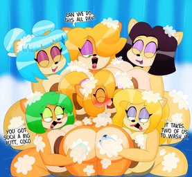 5_fingers accessory anthro areola bathing big_areola big_breasts big_butt blonde_hair blue_eyes blush blush_lines bob_cut breasts brown_body brown_fur bubble_butt butt curvy_figure dialogue double_bun eyelashes eyes_closed eyeshadow female female/female fingers fur green_eyes green_eyeshadow green_hair group hair hair_accessory hair_over_eye hair_tie huge_areola huge_breasts huge_butt huge_hips huge_thighs lipstick long_hair makeup markings mole_(marking) motion_lines multicolored_body multicolored_fur nipples nude nude_anthro nude_female open_mouth open_smile orange_body orange_fur partially_submerged pink_eyeshadow pink_lipstick ponytail purple_eyeshadow purple_hair purple_lipstick red_lipstick short_hair showering showering_together smile soap_bar suds tan_body tan_fur text thick_thighs two_tone_body two_tone_fur voluptuous voluptuous_anthro voluptuous_female washing_partner water waterfall wet wet_body wet_fur wide_hipped_anthro wide_hipped_female wide_hips 3barts activision crash_bandicoot_(series) crash_team_racing_(series) crash_team_racing_nitro-fueled ami_bandicoot coco_bandicoot isabella_bandicoot liz_bandicoot megumi_bandicoot nitro_squad tawna_bandicoot bandicoot mammal marsupial 2025 absurd_res digital_drawing_(artwork) digital_media_(artwork) english_text hi_res huge_filesize