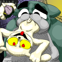 anal anthro average_penis balls_in_mouth bumpy_tongue duo eyebrows fat_belly female female_rimming female_rimming_male heart_eyes heart_symbol leg_in_mouth looking_pleasured male male/female male_prey oral oral_vore red_tongue rimming rimming_male secretly_loves_it sex teeth thick_eyebrows tongue tongue_out vore willing_prey yellow_teeth swagbigbelly mewgenics guillotina_(mewgenics) swag_(swagbigbelly) felid feline lagomorph leporid mammal rabbit 1:1