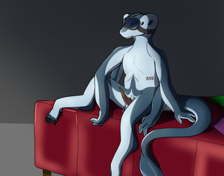 3_fingers 4_arms 4_eyes bed blowhole erection eyewear fingers furniture genitals gills goggles male mature_male multi_arm multi_eye multi_limb nude penis posing_nude sitting solo misterluk brine_(misterluk) alien alien_humanoid humanoid lacertae_mari reptile scalie hi_res