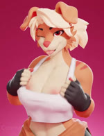 3d_(artwork) 3d_animation animated anthro ashlyn_(coffeesoda) athletic athletic_female blonde_hair breasts canid canine canis clothing connivingrat digital_media_(artwork) domestic_dog exposed_breasts female flashing flashing_breasts fur gloves hair handwear high_framerate looking_at_viewer loop mammal multicolored_body nipples no_sound one_eye_closed orange_body orange_fur red_eyes red_nose shirt short_playtime simple_background solo tank_top tomboy tongue tongue_out topwear two_tone_body webm wink