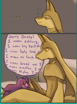 anthro apology breed daddy_kink dialogue duo ellipsis embarrassed erection face_to_penis female genitals hair humanoid_genitalia humanoid_on_anthro humanoid_penis interspecies male male/female master penis penis_awe pink_body simple_background simple_coloring sitting size_difference speech_bubble text waking_up yellow_body chimeratechspyro final_fantasy final_fantasy_xiv i_mean_breast_milk palworld pocketpair square_enix aerith_nayuki anubis_(pal) humanoid lalafell pal_(species) comic english_text hi_res meme shaded simple_shading story