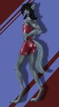 anthro bottomwear butt clothing femboy latex latex_clothing male sample shorts simple_background solo teasing tight_clothing selker selker_ari canid canine canis mammal wolf 2022 absurd_res digital_media_(artwork) hi_res