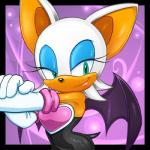 1:1 abstract_background anthro bat black_border blue_eyes blue_eyeshadow border clothed clothing eyelashes eyeshadow female fur half-closed_eyes lipstick long_eyelashes looking_at_viewer low_res makeup mammal membrane_(anatomy) membranous_wings narrowed_eyes rouge_the_bat sasisage sega simple_background smile solo sonic_the_hedgehog_(series) tan_body white_body white_fur wings