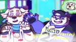 anthro duo eyewear fur gaming glasses jewelry male necklace overweight pawpads playing_video_game scarf spiral_eyes white_body white_fur yellow_body yellow_fur vibingtanuki lifewonders tokyo_afterschool_summoners alp_(tas) cu_sith_(tas) leib_(tas) bear bird_dog canid canine canis domestic_dog giant_panda golden_retriever hunting_dog mammal polar_bear retriever ursine hi_res