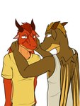 anthro anthrofied caressing caressing_face clothed clothing duo eye_contact fully_clothed looking_at_another male male/male membrane_(anatomy) membranous_wings shirt simple_background t-shirt tank_top topwear white_background wings fuze mythology wings_of_fire flame_(wof) umber_(wof) dragon mudwing_(wof) mythological_creature mythological_scalie scalie skywing_(wof) 2017 hi_res