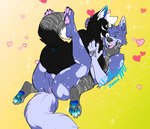 anthro anus backsack balls balls_touching black_body black_fur blue_body blue_eyes blue_fur butt butt_heart duo fur genitals male male/male pawpads paws sex gangles_(artist) ratpappi bubbles_(sillydog) oneiro_(character) canid canine canis mammal wolf hi_res