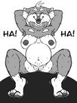 anthro armpit_hair belly big_breasts body_hair breasts dialogue facial_piercing hairy intersex laugh nipple_piercing nipples nose_piercing piercing presenting solo chibemo chibemo_foxdale canid canine canis domestic_dog mammal shiba_inu spitz 3:4 hi_res monochrome
