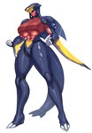 abs alternate_species arm_blade arm_fins armor big_breasts black_hair black_sclera breasts clothed clothing energy_blade energy_weapon female fin hair headgear helmet horn huge_breasts humanoidized machine midriff power_armor pupils red_body red_skin sidelocks slit_pupils solo tail wrist_blade wrist_weapon yellow_eyes space_zin nintendo pokemon garchomp generation_4_pokemon humanoid pokemon_(species) hi_res