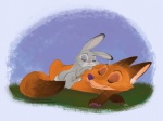 2016 canid canine disney duo eyes_closed female feral feralized fox fur grey_body grey_fur judy_hopps lagomorph leporid lying male mammal nick_wilde orange_body orange_fur orangeandbluecream rabbit red_fox size_difference sleeping true_fox whiskers zootopia