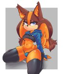 anthro badger blue_eyes breasts camel_toe clothing eyeliner female flauschdraws grey_background hi_res hoodie kneeling legwear looking_at_viewer makeup mammal midriff mustelid musteline navel panties pouting pubes sega simple_background solo sonic_boom sonic_the_hedgehog_(series) squish sticks_the_jungle_badger stockings thick_thighs thigh_highs thigh_squish topwear under_boob underwear wide_hips
