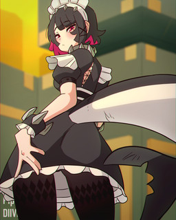 black_hair blush breasts butt clothed clothing female hair looking_at_viewer looking_back looking_back_at_viewer maid_uniform multicolored_hair panties pink_eyes pink_hair presenting presenting_hindquarters solo two_tone_hair underwear uniform diives mihoyo zenless_zone_zero ellen_joe animal_humanoid aquatic aquatic_humanoid fish fish_humanoid humanoid shark_humanoid 2025 2d_animation 4:5 animated chromatic_aberration frame_by_frame hi_res